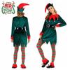 Women's Festive Xmas Elf Outfit Velvet Cosplay Costume With Bells