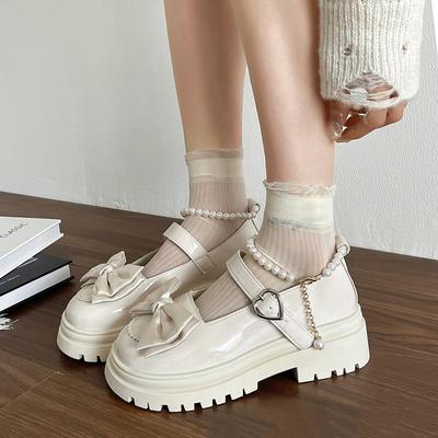 Модная милая японская обувь Mori Girl Lolita 2024 Kawaii Girl для чаепития с жемчужной цепочкой Мэри Джейн Женская сладкая с бантом обувь для JK-формы