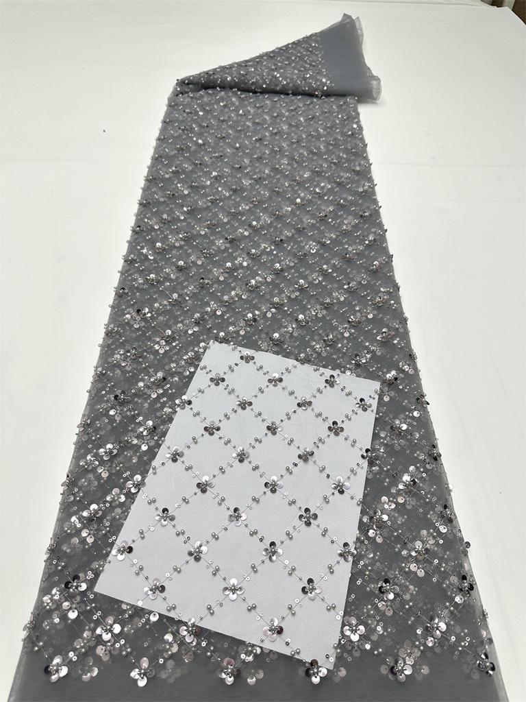 Золотая африканская кружевная ткань из тюля 2025 Французская сетка с пайетками Ткань для шитья Вышивка бисером Кружево Тюль Сетка Нигерия Платье 5 ярдов