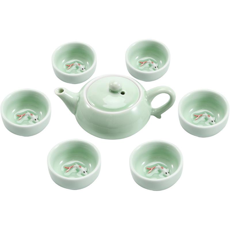Celadon fish cup tea set will be sold, holiday celebration gifts will be given, Dehua Kung Fu tea set, ceramic teapot.