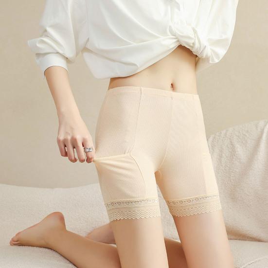 Women Safety Pants High Elasticity Solid Color Seamless Lace Anti-exposure