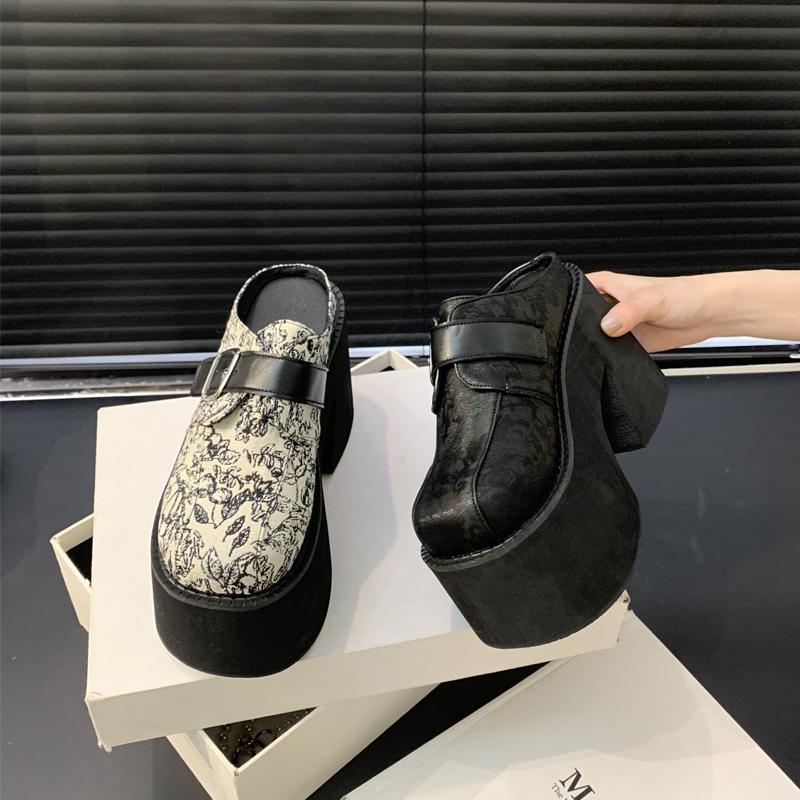 11см Супер Высокий Каблук Шлепанцы Женские Туфли на Платформе Новый Китайский Стиль Сандалии Баотоу Большой Размер 35-42 Женская Обувь