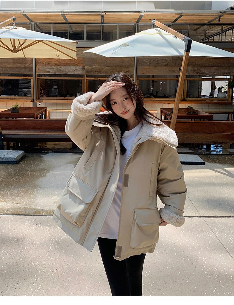 Большие лацканы Парки из утолщенной рабочей ткани с меховой подкладкой Женская куртка