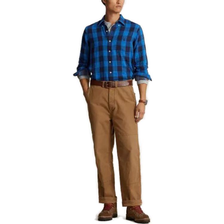 Polo Ralph Lauren Классический крой клетчатая двусторонняя рубашка мужская синяя MNPOWOV16823167