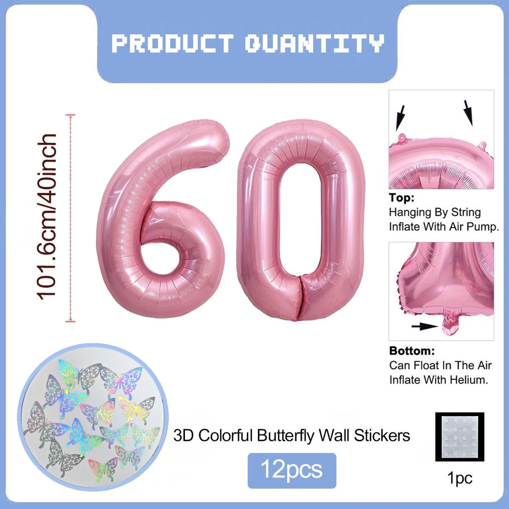 Pink Butterfly Number Balloon, 3D Stereoscopic Butterfly Number 0-9 Used for Anniversary Birthday Party Photography