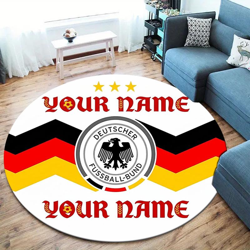 German Football Crest Custom Name Round Area Rug Carpet Rug For Living Room Bedroom Sofa Playroom Decor Nonslip Floor Mat