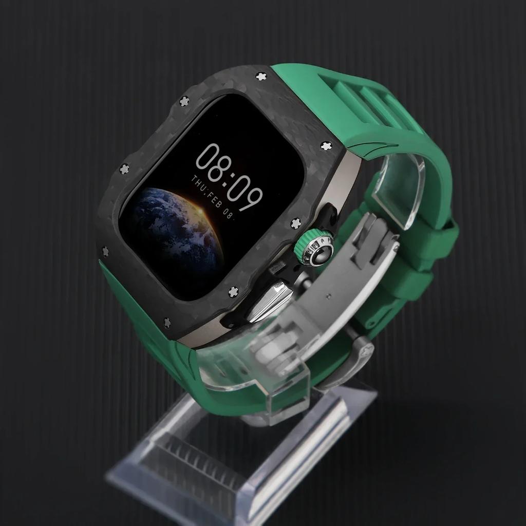 Роскошный чехол из углеродного волокна для Apple Watch S10 42 мм 46 мм Безель Резиновый ремешок Комплект для модификации Iwatch Series 10 46 мм 42 мм