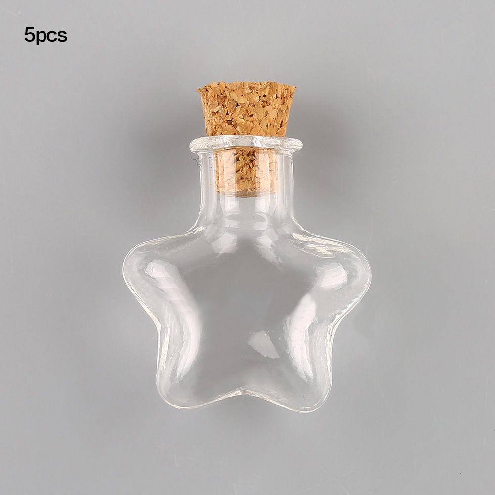 5 PCS Wishing Bottle Pendants Empty Corks Glass Hand-Blown Vial Necklace