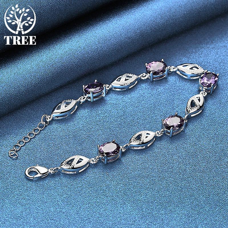 925 Sterling Silver Purple Big AAA Zircon Bracelet Jewelry