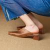 Мода 2025 Лето Женская обувь Натуральная кожа Квадратный носок Женские сандалии Однотонные Современные сандалии для женщин Фигурный каблук Женские мюли