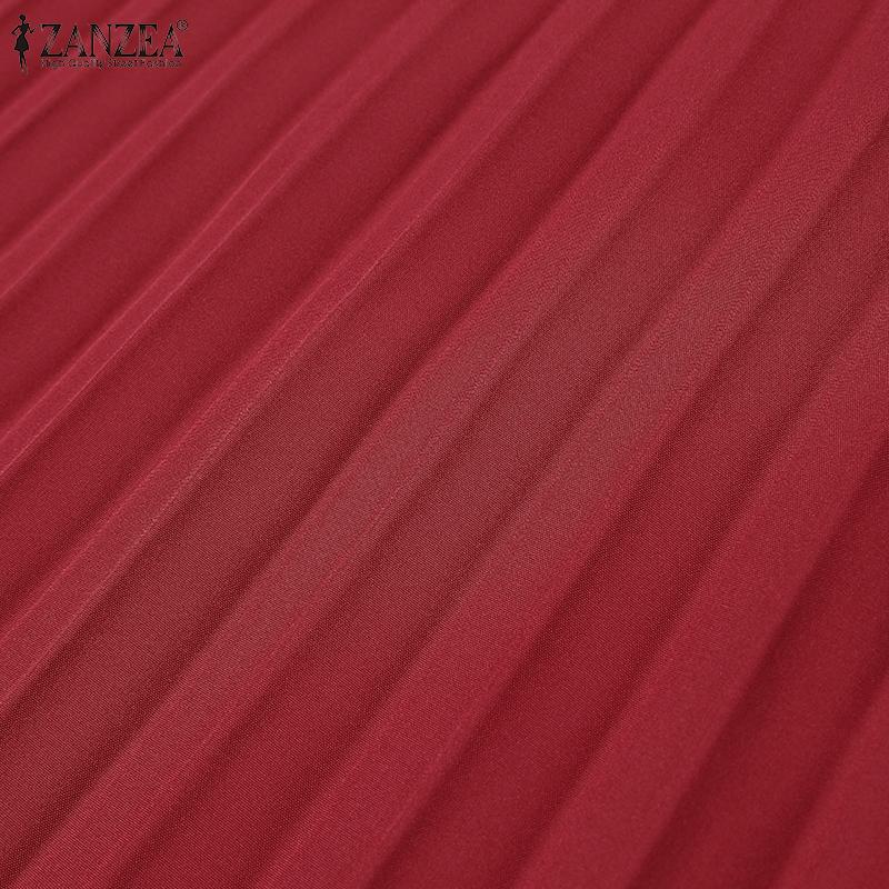 ZANZEA Женская повседневная блузка с длинным рукавом и круглым вырезом, свободная, плиссированная