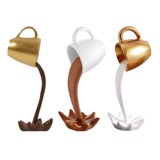 Floating Spilling Coffee Cup Splash Coffee Mug Figurine Funny Pouring Statue Novelty Resin