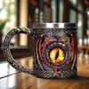 Viking Dragon Beer Mug 450ml Stainless Steel Resin Cup Hand-Painted Medieval Mug for Beer Coffee Tea Gift for Men Fans Viking Decor