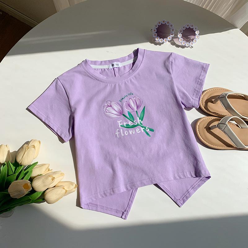 Girls Summer Cartoon Print Short Sleeve T Shirt Breathable Round Neck Baby Top Fashionable Kids Clothing