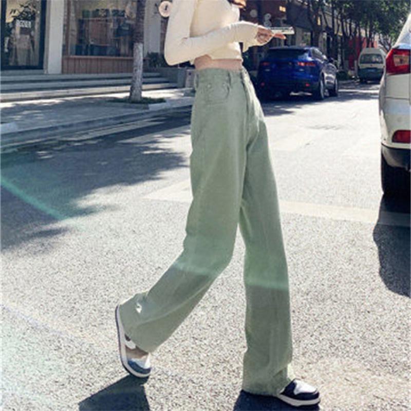 Spring 2022 Womens Fashion High Waist Wide Leg Baggy Jeans Straight Long Denim Pants Casual Streetwear Mom Jeans Trousers for Women