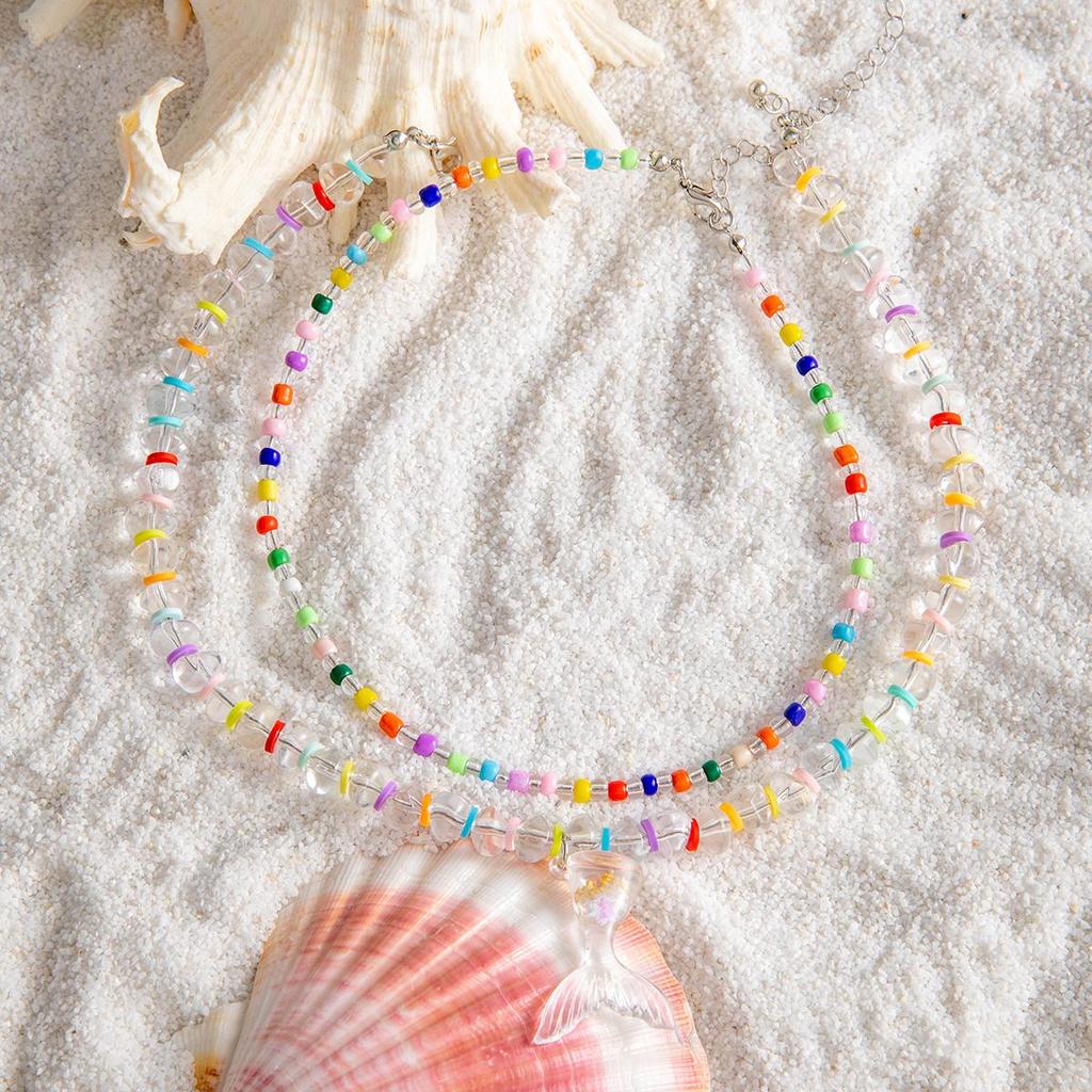 Летний популярный товар, полупрозрачное ожерелье с подвеской в виде русалки из гравия для женщин, пляжная крутая бижутерия, цветное ожерелье в стиле допамина