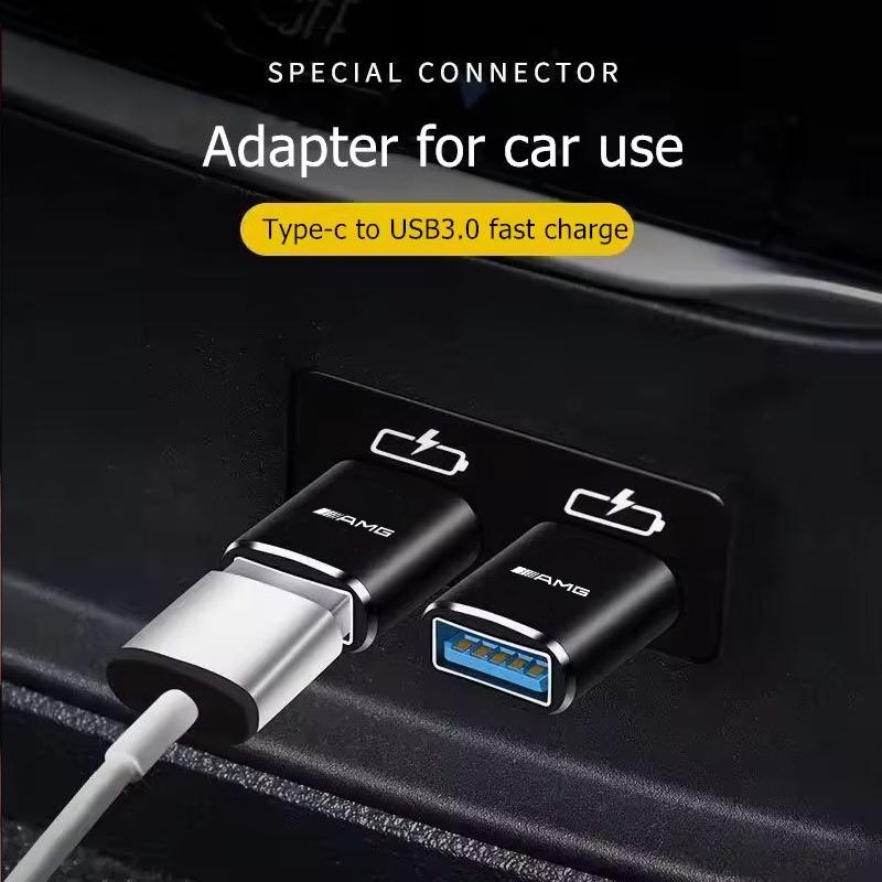 1 шт. Мини-конвертер-адаптер для зарядки автомобиля Type-C на USB 3.0 с логотипом AMG для Mercedes Benz AMG A B C E G CLA W211 W203 W204