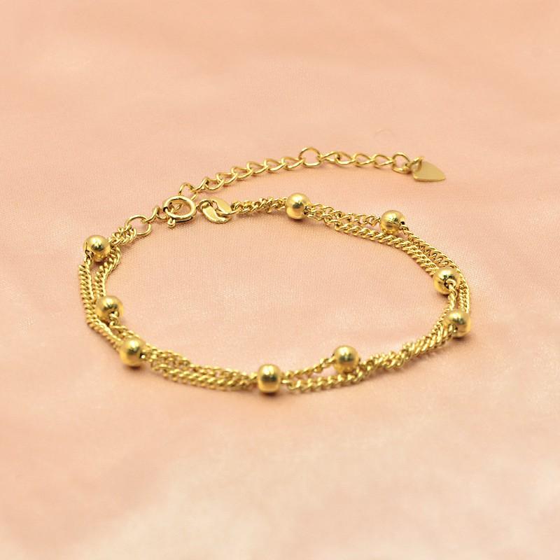 Double Layer Beaded Bracelet Women 18K Gold Plated Titanium Steel Geometric Design Lightweight Luxury Style
