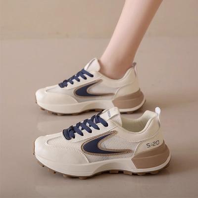 Женская обувь на платформе, вафли, новые летние сетчатые дышащие маленькие белые туфли, спортивные и повседневные папины кроссовки