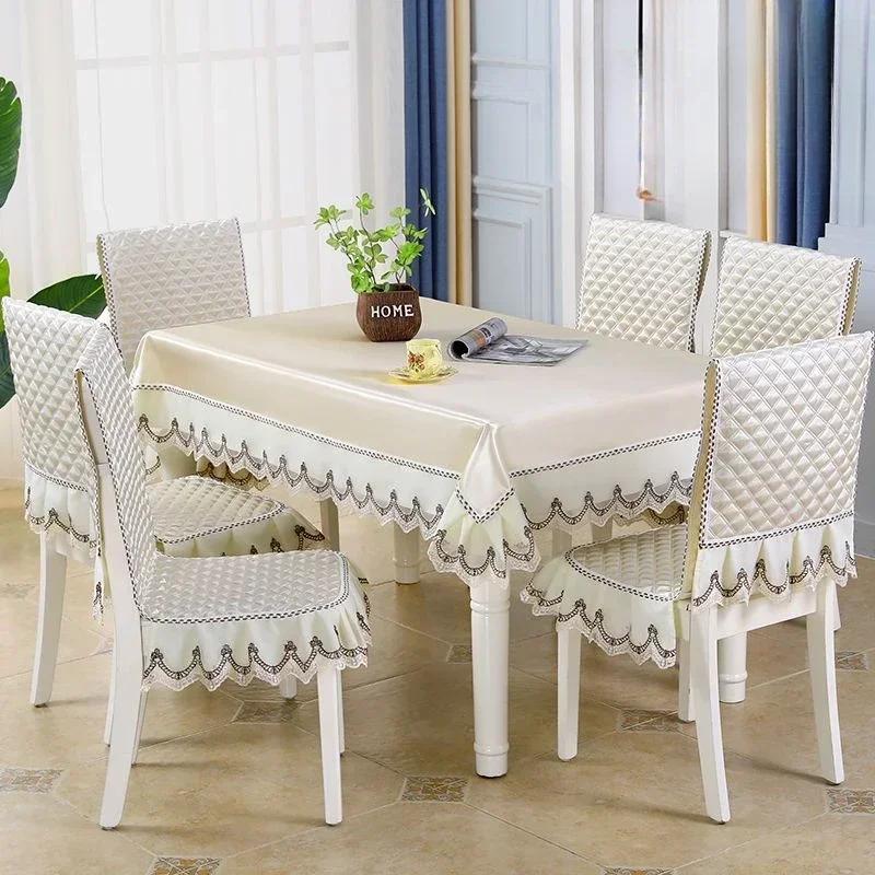 Волнистый кружевной чехол на стул с цветочным узором, утолщенная тканевая подушка для обеденного стола, европейский стиль, большой скатерть с цветком, чехол на стул