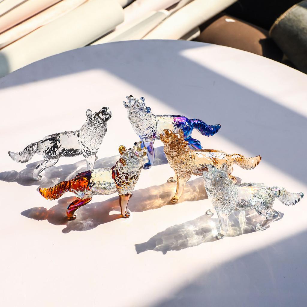 Статуэтка волка из хрустального стекла, воющая статуэтка волка, ручная стеклянная скульптура животного, коллекционное пресс-папье