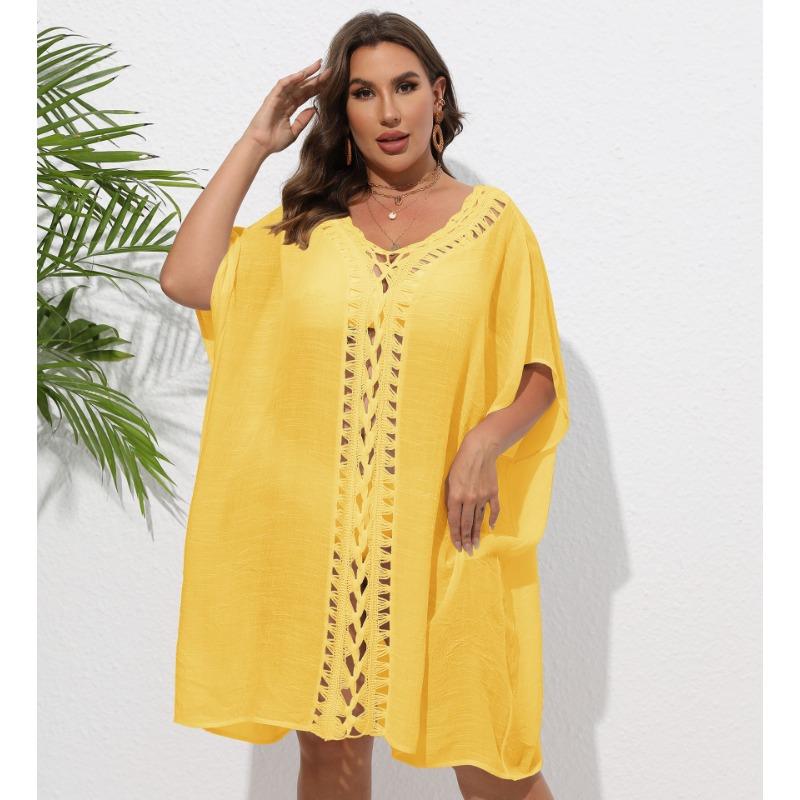 Женское платье-накидка большого размера, связанное вручную крючком с цветочным узором в стиле пэчворк, свободное пляжное бикини, наружное накидка