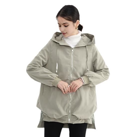 Осенне-весенняя женская куртка с коротким передом, длинной спинкой, разрезом по низу, капюшоном, застежкой-молнией, кардиганом, ветрозащитным пальто для путешествий, кемпинга
