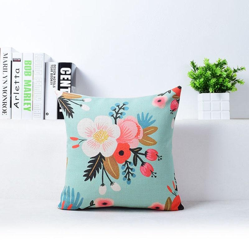 Elegant Vivid Flower Floral Plants Linen Pillow Case Decorative Cushion Cover 18