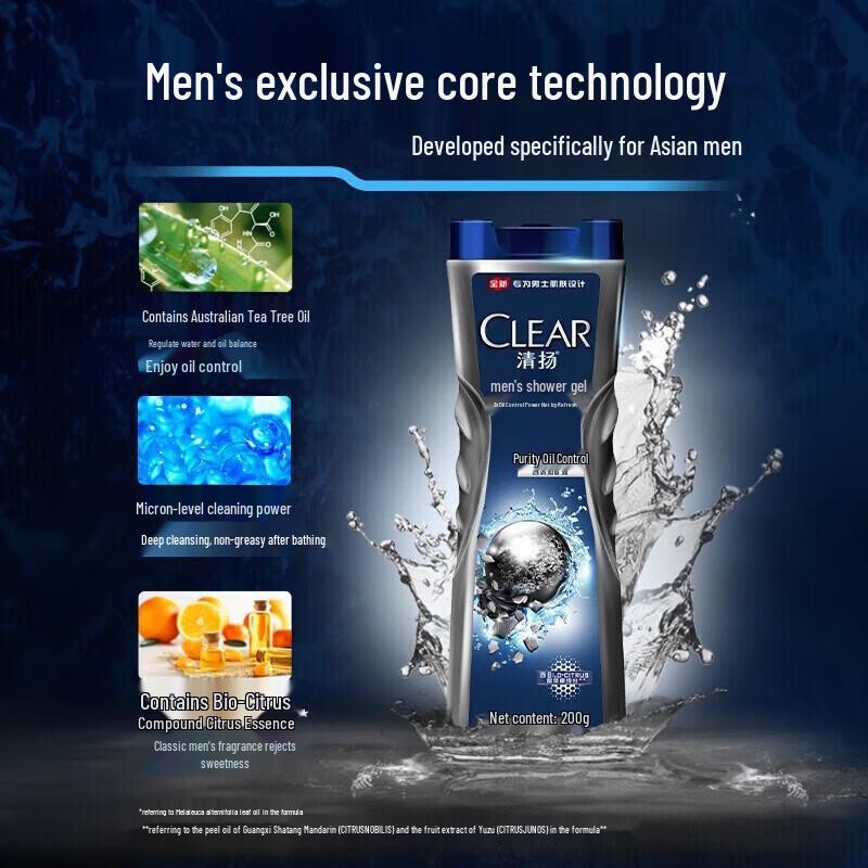 Гель для душа Clear для мужчин, глубоко очищающий, контроль жирности