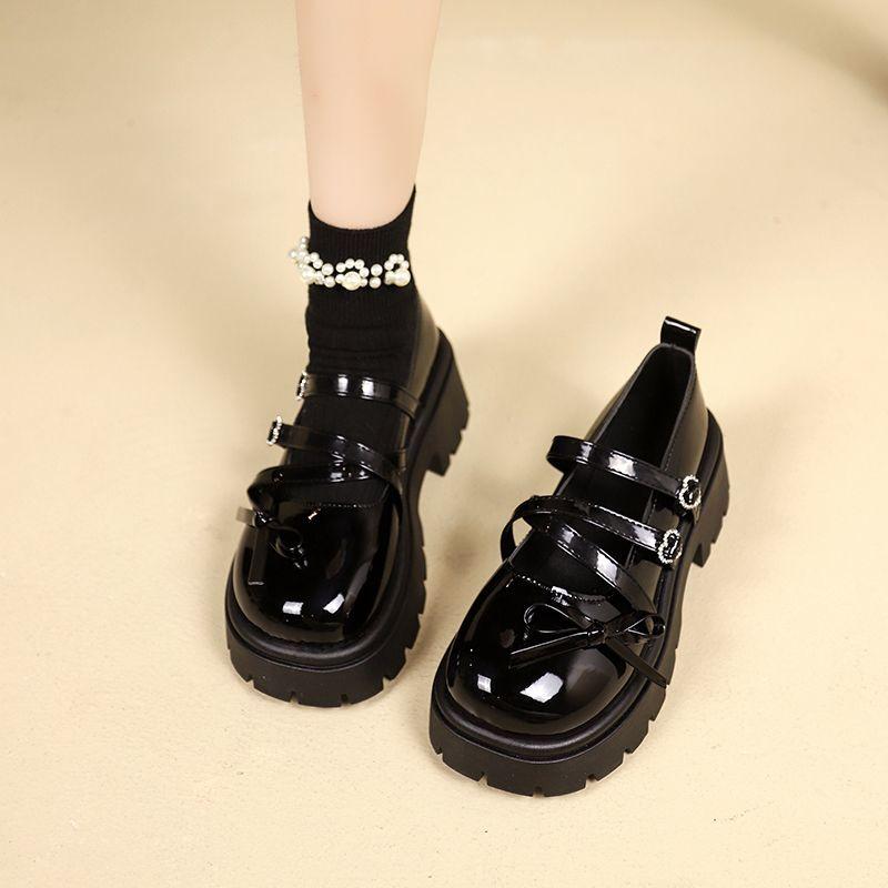 Black Mary Jane Shoes for Women with Bow Platform Woman Pumps Round Toe Slip On Vacation Non Quick Delivery Summer 2025 Popular