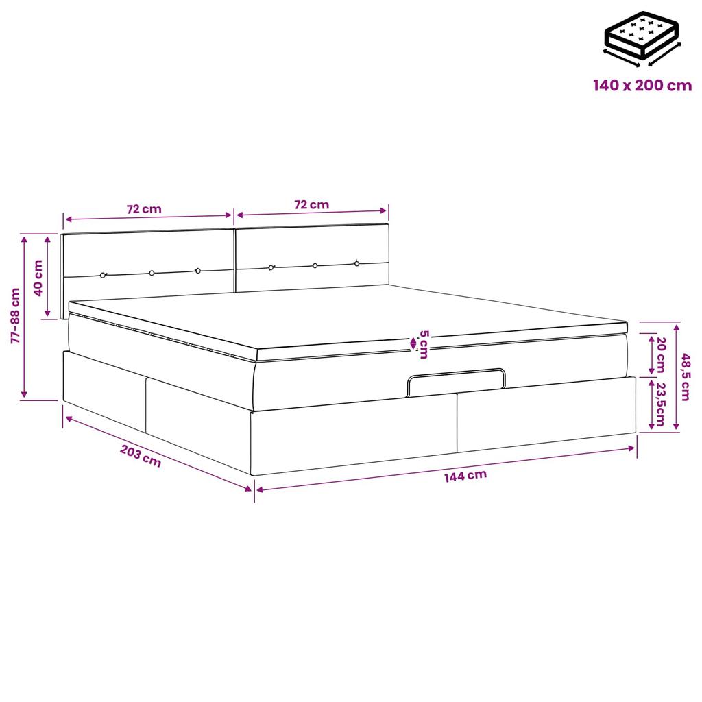Ottoman Bed with Mattress Black 140 x 200 cm Velvet