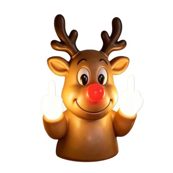 Creative Wall Mounted Night Light Christmas Middle Finger Light, Naughty Santa Claus Reindeer Giving Lamp with LED Resin Desk for Bedroom Warm