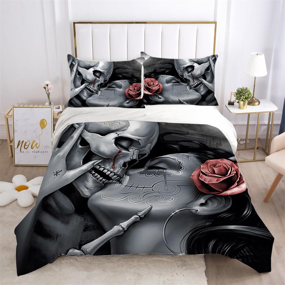 3D Skull Printing Bed Cover King Size Polyester Bed Clothes Design Soft High Ranking Home Bedclothes