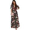 Summer Women's Printed Short Sleeve Dress V-Neck Waist Slim Loose Swing Long Dresses
