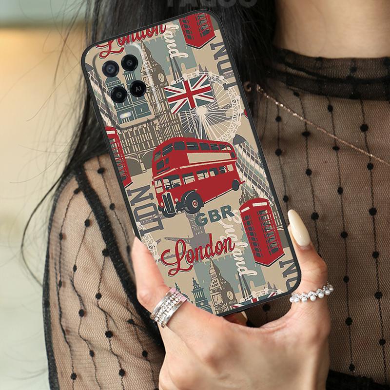 London Red Bus Big Ben Case For Oppo A78 A98 A18 A38 A58 A60 A80 A40 A96 A76 A16 A94 A74 A54 A15 A17 A57 A77 A5 Pro