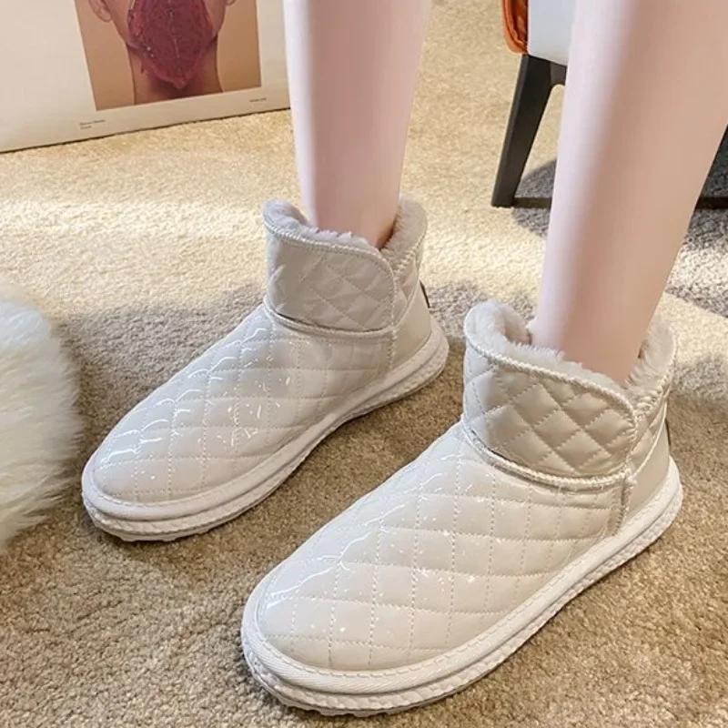 Женские зимние ботинки на липучке с мягкой подкладкой, плюс теплая женская обувь Y2k для работы, зимние водонепроницаемые недизайнерские роскошные противоскользящие трендовые 2024 PU