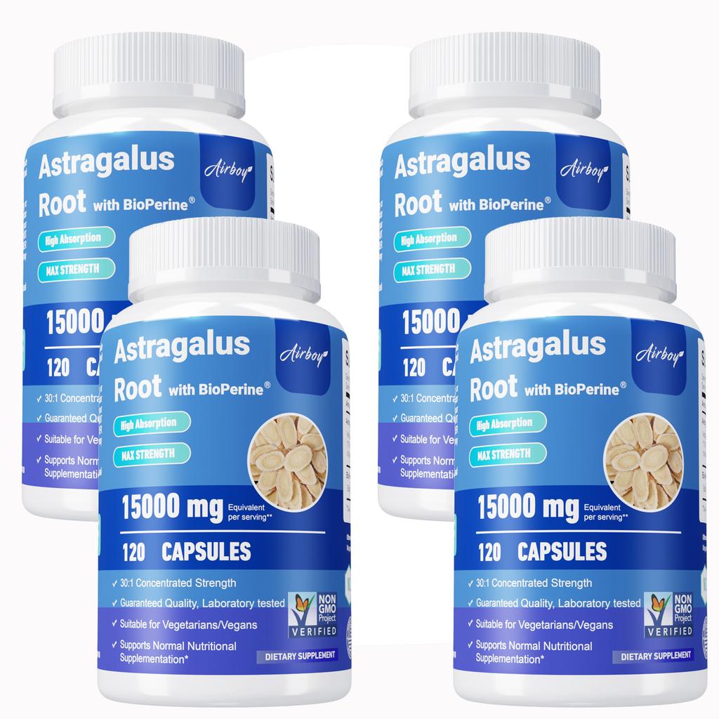 Astragalus capsules, 15,000 mg per serving, contain black pepper extract, suitable for both men and women.