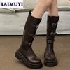 Мода женские челси толстые сапоги на платформе до колена кожаные ботинки зима 2025 роскошные бренды новый мотоцикл тренд готика снег Botas Mujer