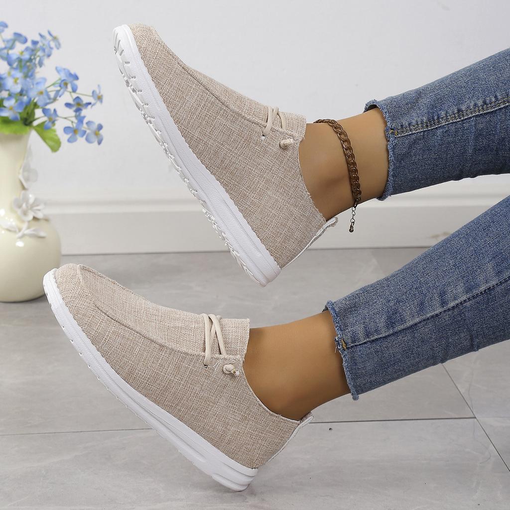 NewPatternRound Летняя обувь с круглым носком Женская повседневная женская обувь с открытым носком Платье на плоской подошве Женская базовая однотонная ткань для отдыха из парусины