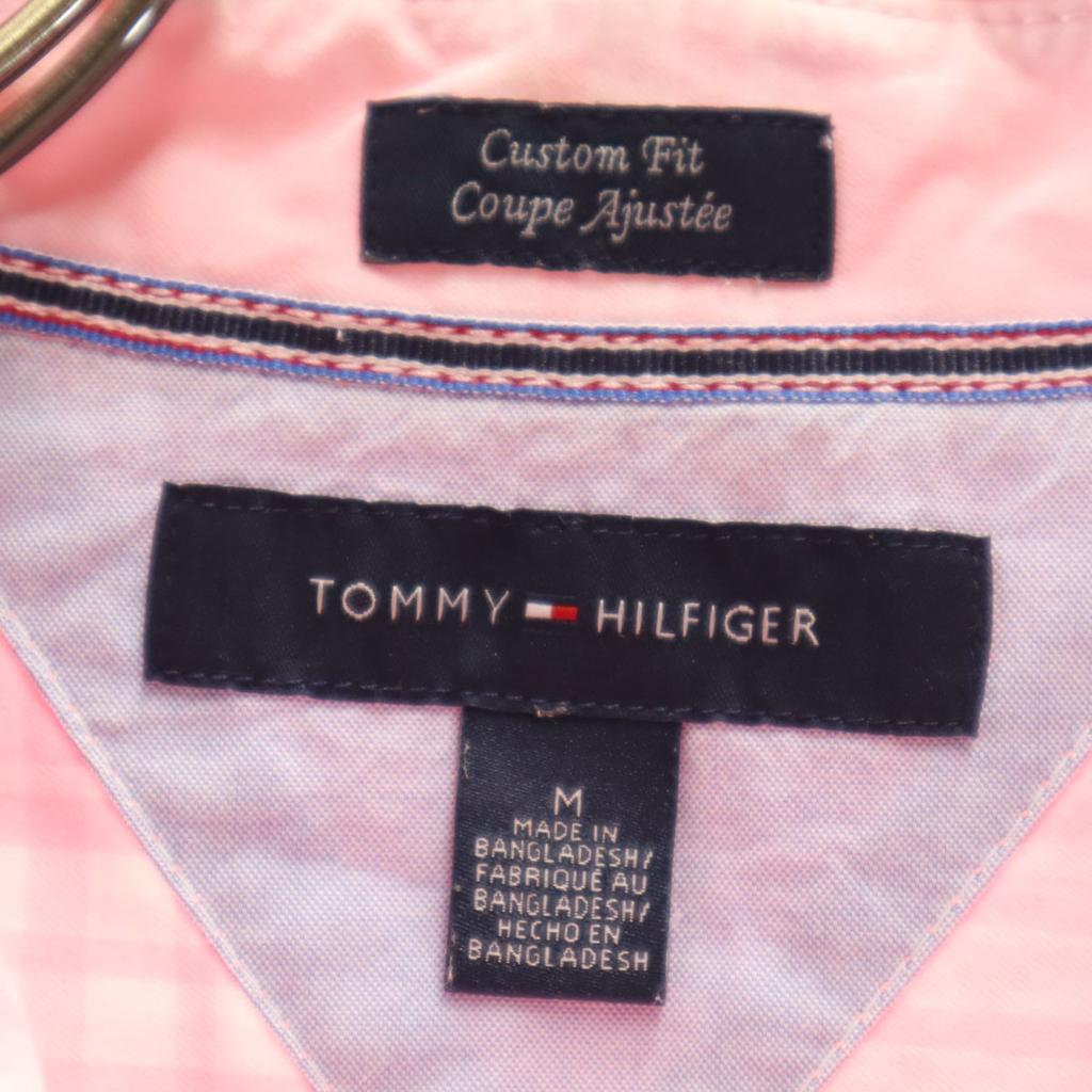 Tommy Hilfiger Check Pattern Short Sleeve Custom Fit Cotton Shirt M Pink Men's Used