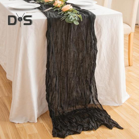 Дорожка для стола на свадьбу, марлевая, в стиле Хэллоуина, плиссированная, чистого черного цвета, устойчивая к пятнам, многоразовая, для защиты стола, украшения, для банкета, выпускного вечера