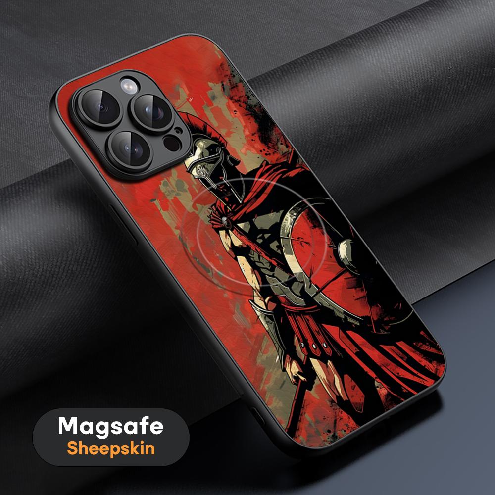 Горячий Крутой Чехол для Телефона Спартанский Воин Для iPhone 17 16 15 14 13 12 11 Plus Pro Max Высококачественный Роскошный Magsafe Овечья Кожа