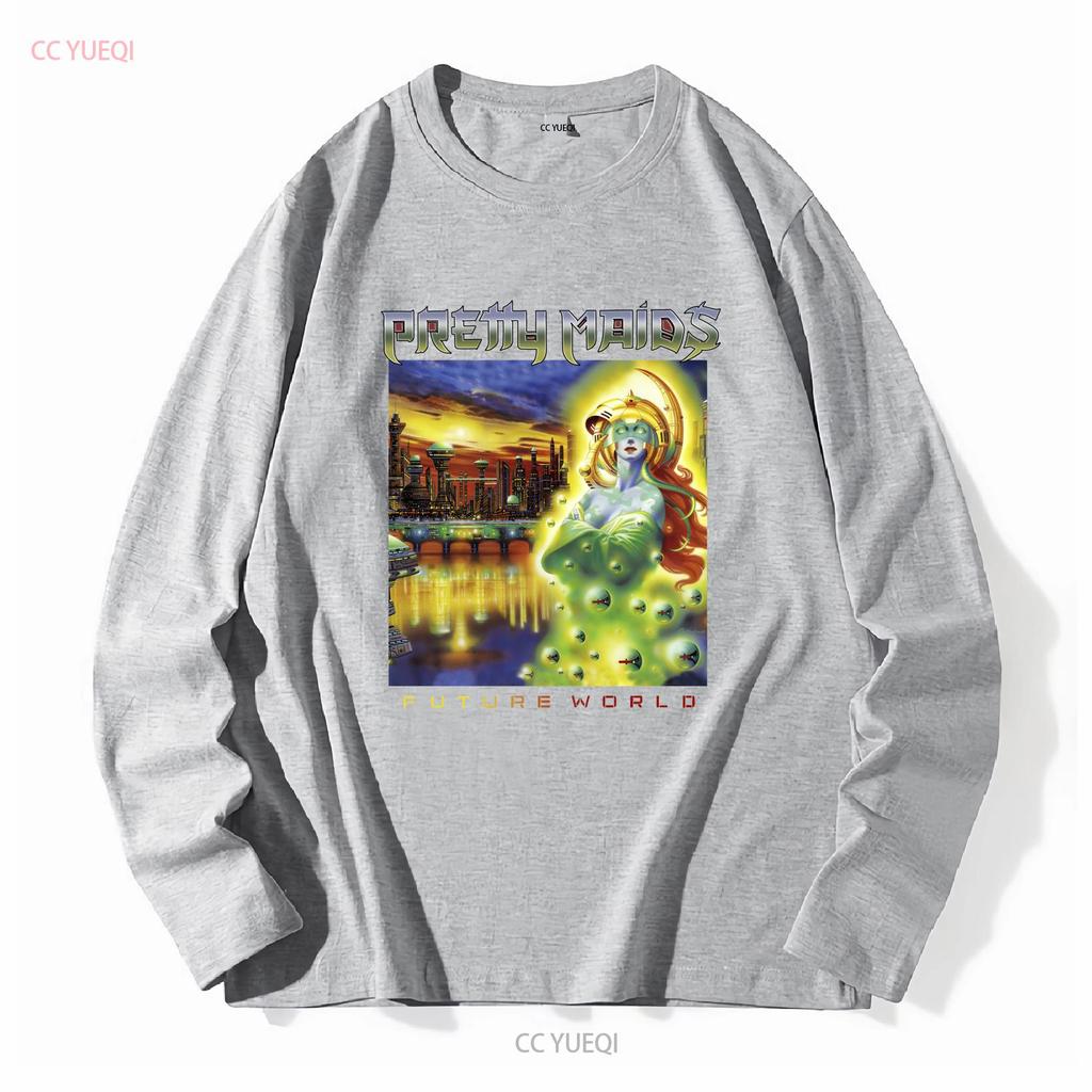 PRETTY MAIDS FUTURE WORLD T Shirt Black S 4XL GH394 long or short sleeves vintage Washed streetwear Slightly graphic