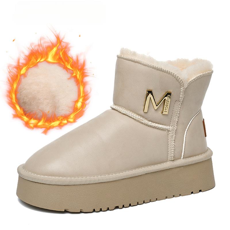 Зимние ботинки на толстой платформе для женщин, водонепроницаемые, с плюшевой флисовой подкладкой, короткие ботинки, женские теплые нескользящие ботинки с подкладкой из искусственного меха