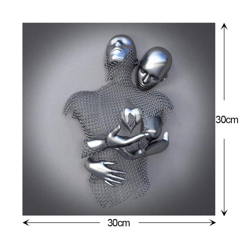 3D Настенное Искусство Холст Картина Абстрактная Металлическая Фигура Статуя Объятия Художественный Постер Современный Стиль Офис