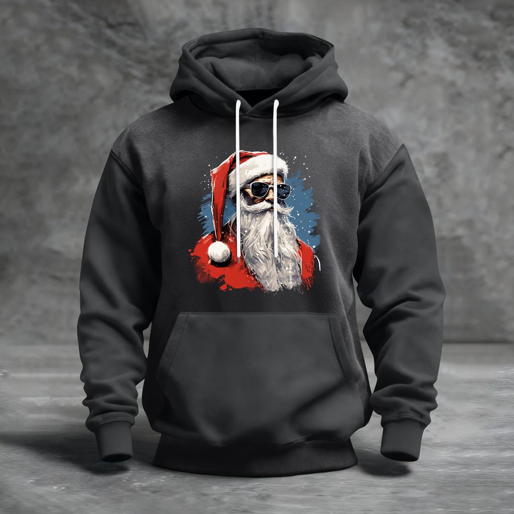 Мужской рождественский свитшот с капюшоном, повседневный, спортивный, удобный, с цветными блоками и принтом