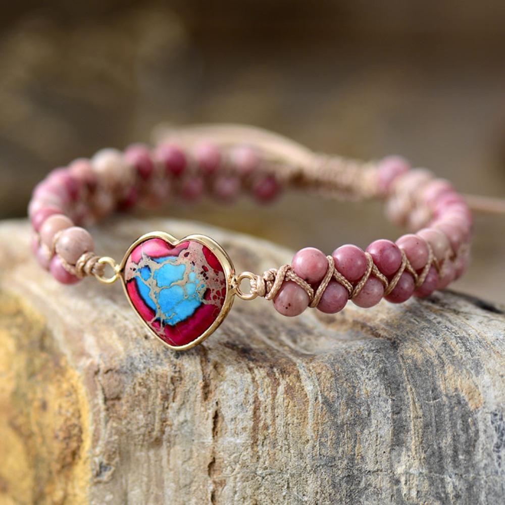 Colorful Stone Bohemian Braided Bracelets Retro Heart Bead Bangle Beads Weave Bracelets  Girls