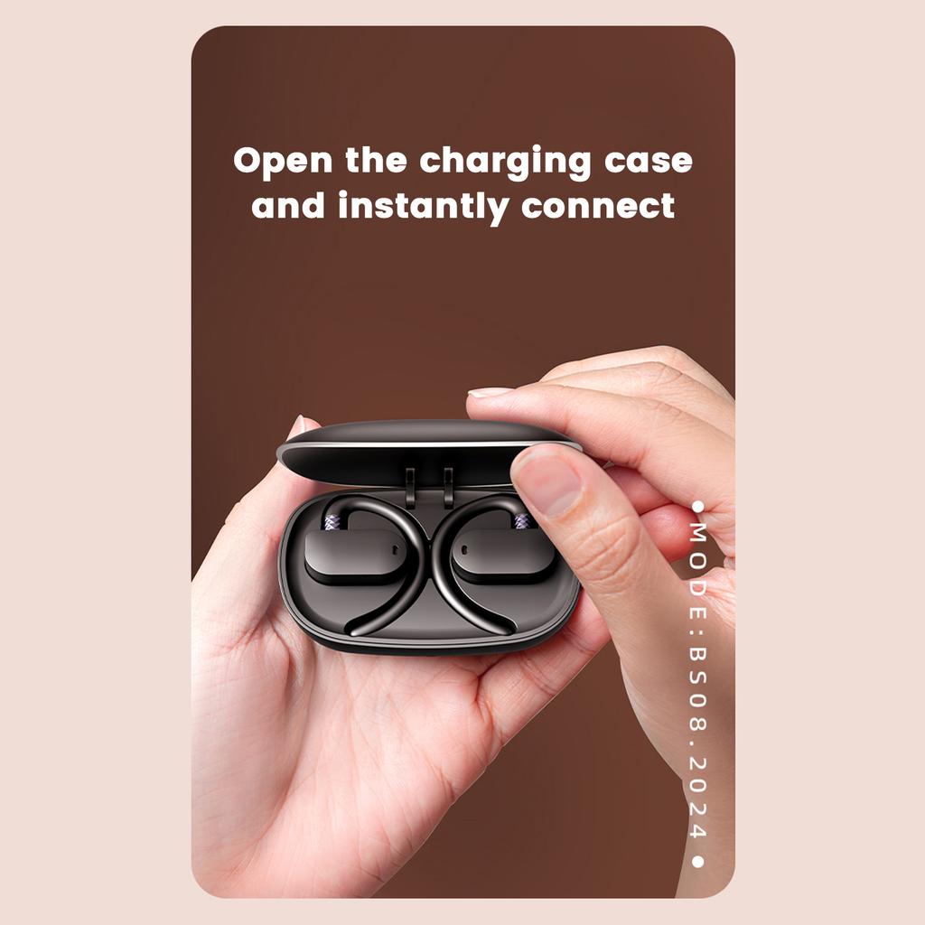 Беспроводные наушники BS08 BT 5.3 с воздушной проводимостью, конструкция без вкладышей, чехол для зарядки в комплекте, IPX7