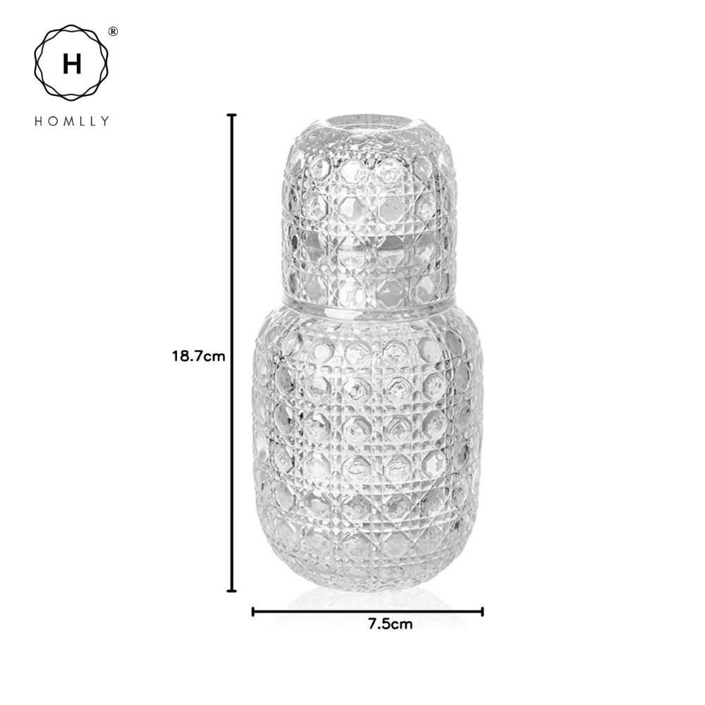 Homlly Clive Clear Bedside Carafe with Glass Cup for Bedroom or Kitchen