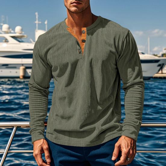 Men Long Sleeve T-Shirt Corduroy Solid Color Spring And Autumn T-Shirt Casual